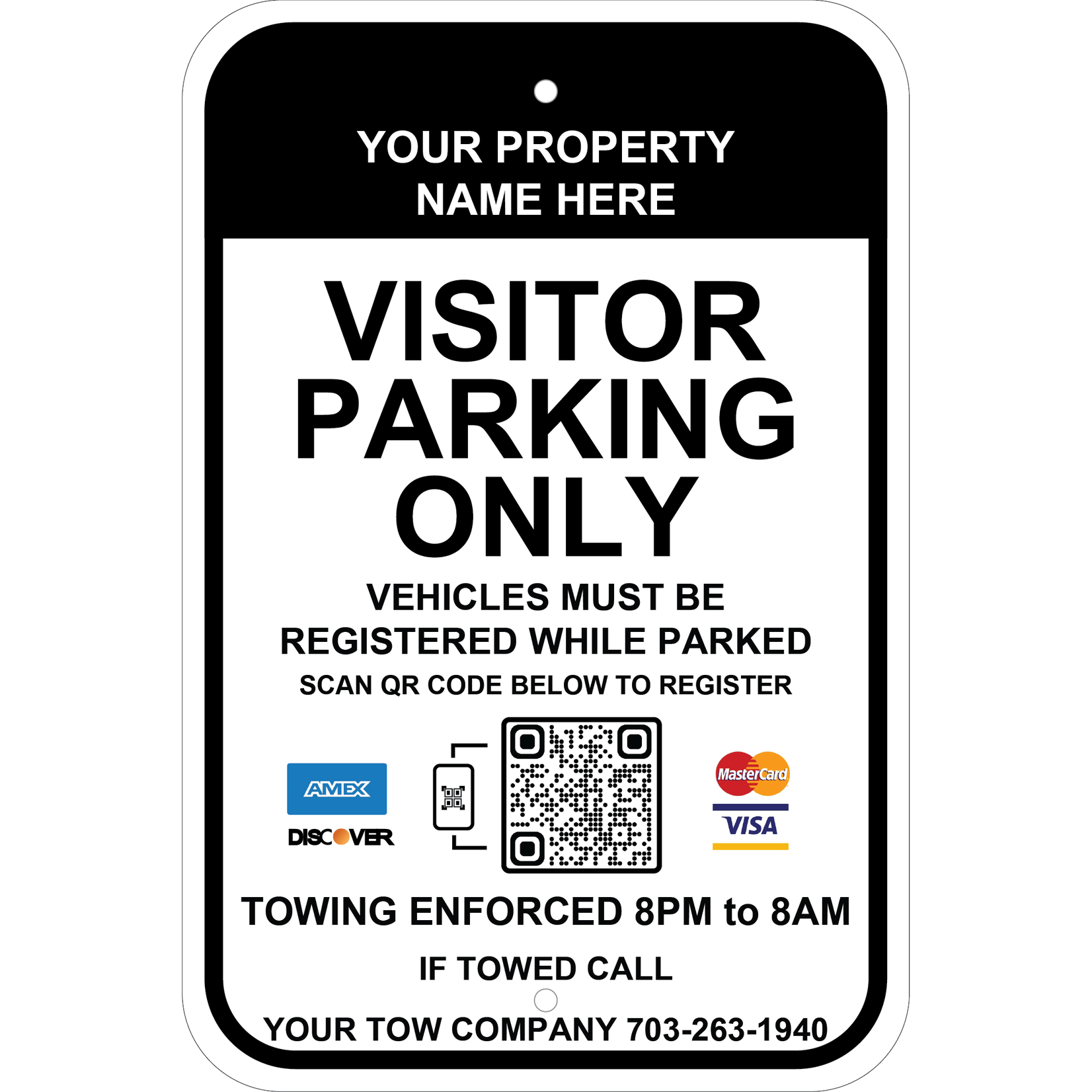 Custom COLOR Park By Plate - Towing Hours