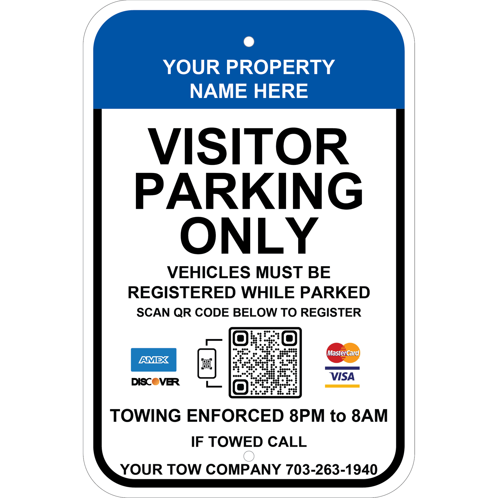 Custom COLOR Park By Plate - Towing Hours
