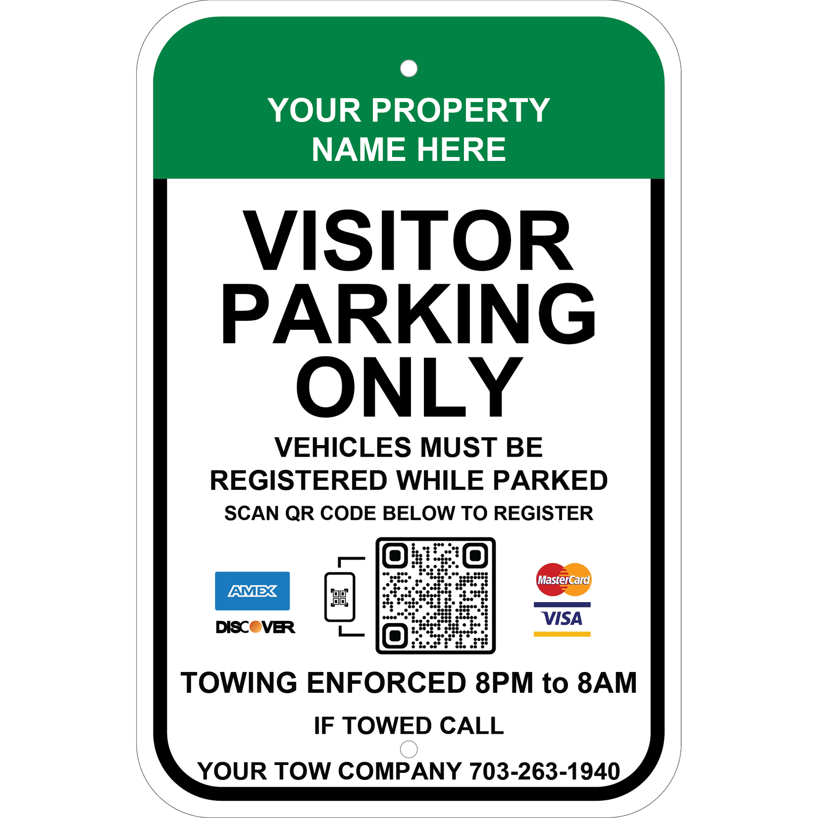 Custom COLOR Park By Plate - Towing Hours