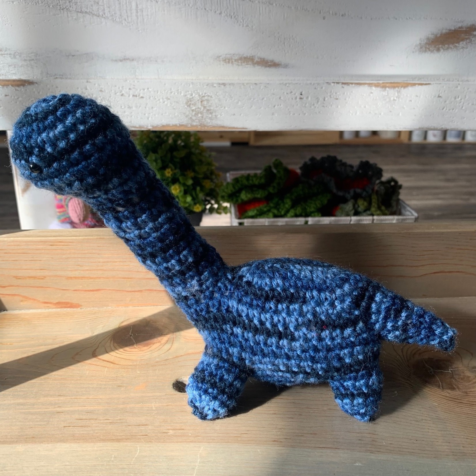 Handmade CROCHET DINOSAUR Light Blue Plush Stuffed Animal Knitted