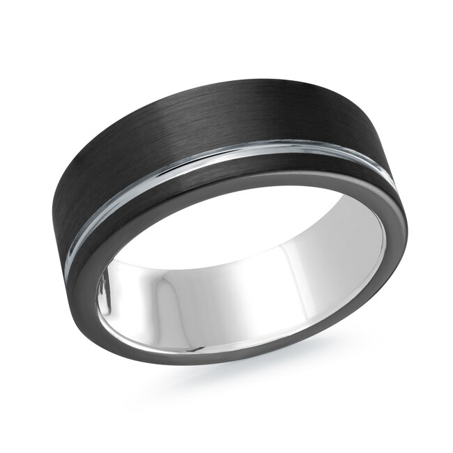 Black Brush & White Polish Tungsten 8mm