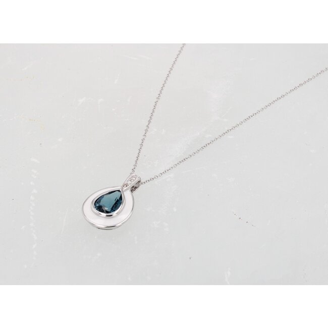 London Blue Topaz & Diamond Enamel Pendant in 10K White Gold