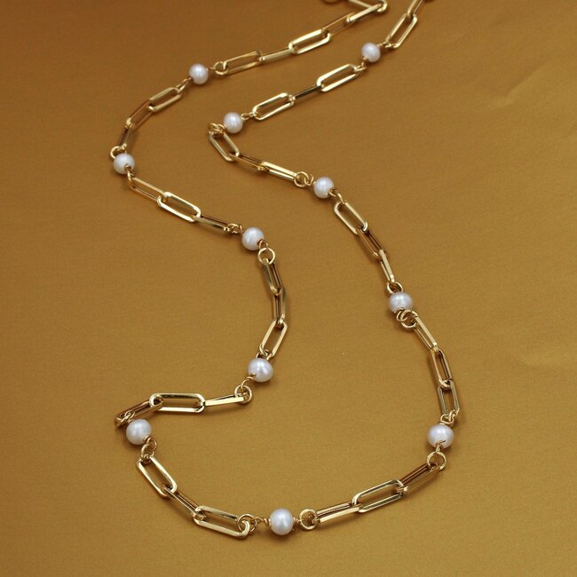Paperclip Pearl Station Necklace