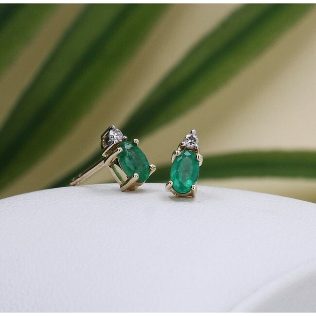 Emerald & Diamond Stud Earrings
