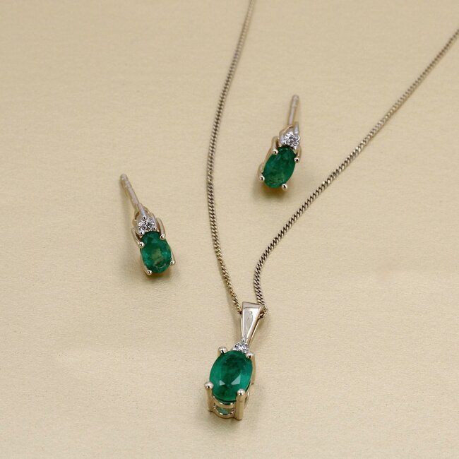 Emerald & Diamond Stud Earrings