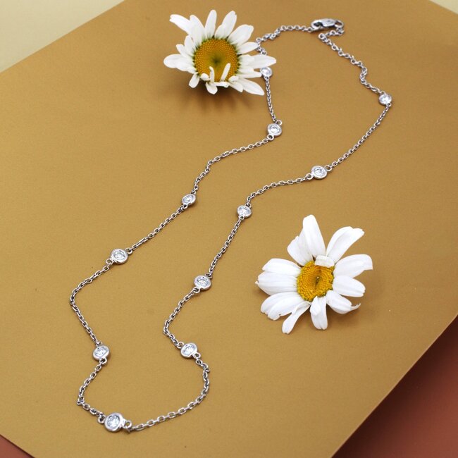 Round Brilliant Cut Diamond By the Yard Necklace in 14K White Gold