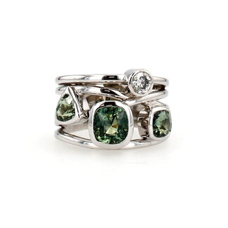 Colour by Spicer Cole Montana Sapphire & Diamond Custom-Made Bezel-Set Open Ring