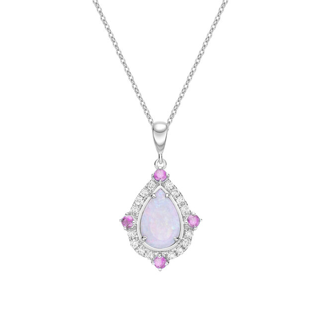 Opal, Pink Sapphire & Diamond Pendant