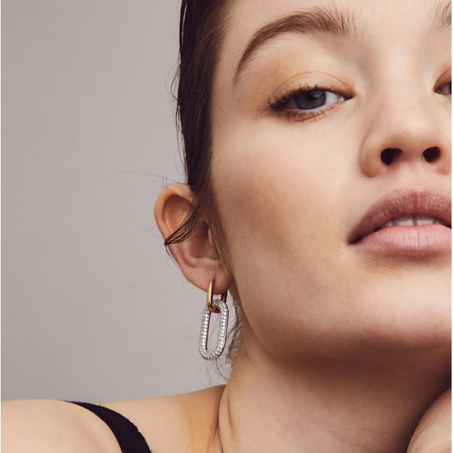 Ti Sento Double Link Pave CZ Hoop Earrings