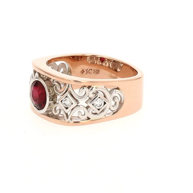 Custom Design Ruby & Diamond Openwork Ring