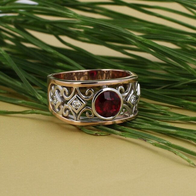 Custom Design Ruby & Diamond Openwork Ring