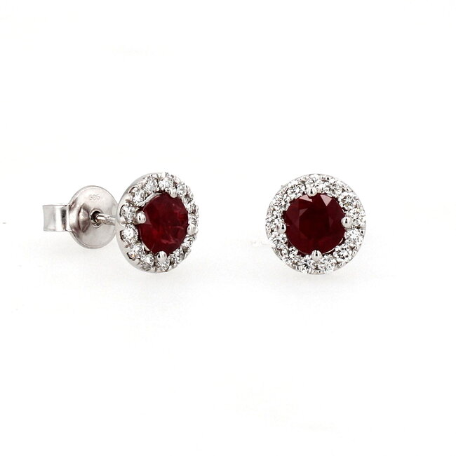 Ruby & Diamond Halo Stud Earrings