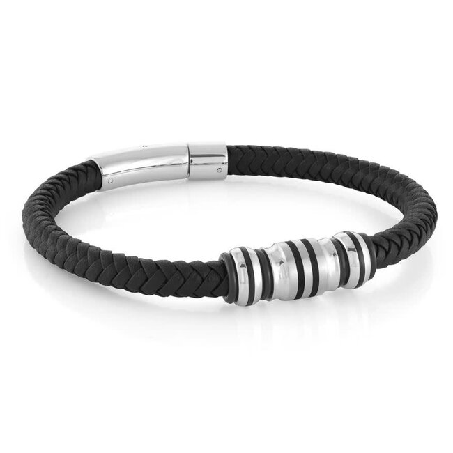 Leather & Stainless Steel Bracelet 8.25"