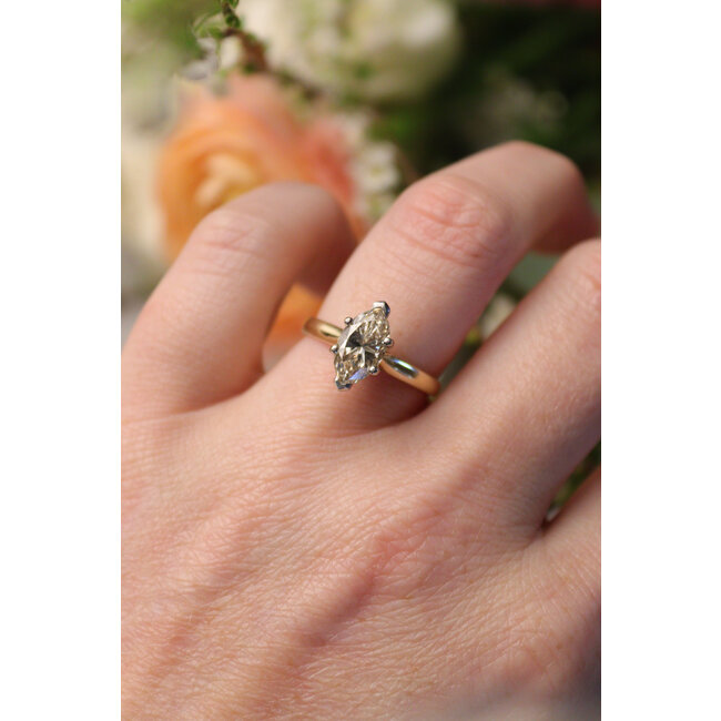 Marquise Diamond Solitaire Engagement Ring in 14K Gold