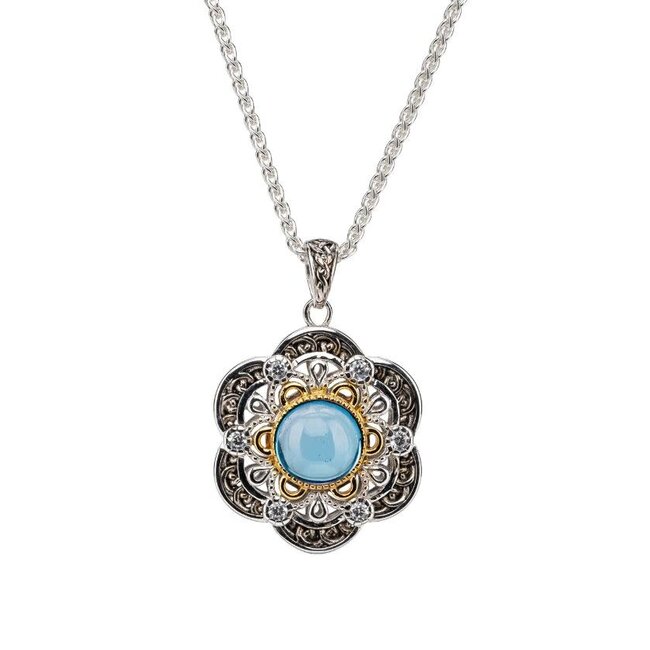 SS & 23K Gold Gilded Celestial Pendant - Swiss Blue Topaz