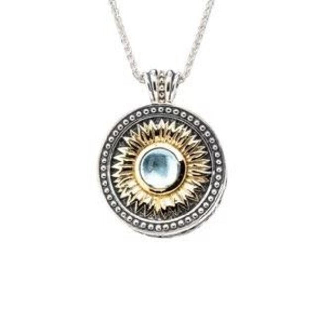 SS & 14K Gold Gilded Sky Blue Topaz 5-Way Sunflower Eclipse Pendant