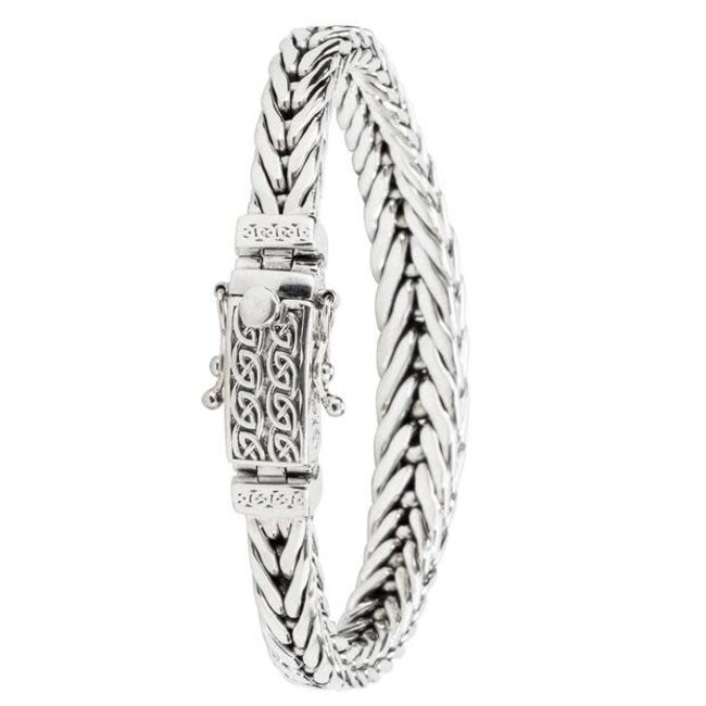 Silver Celtic Square Dragon Weave Hinged Bracelet
