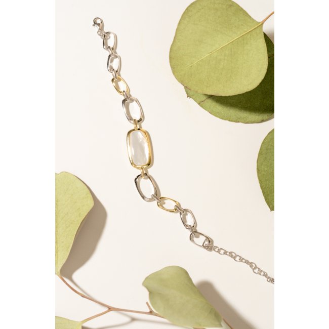 ELLE Allure Rhodium & Gold Plated Mother of Pearl Link Bracelet
