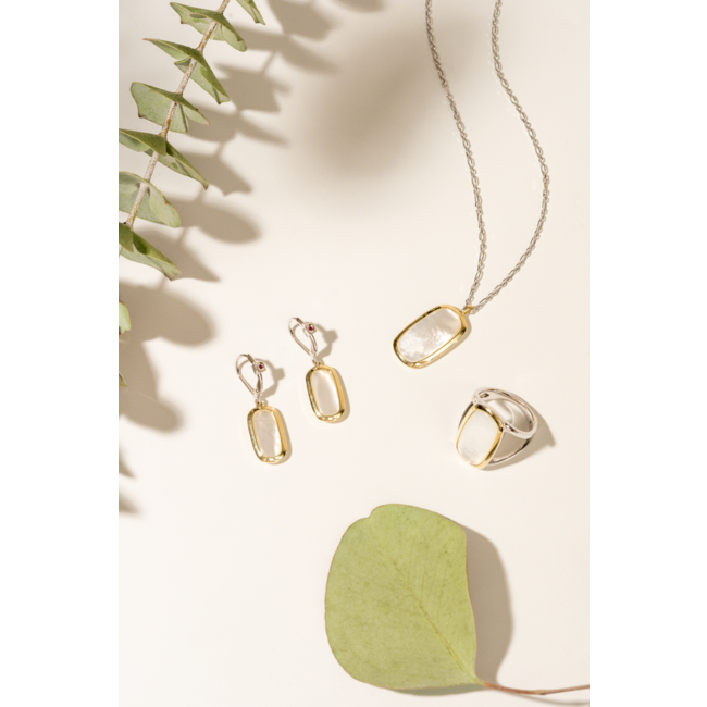 ELLE Allure Rhodium & Gold Plated Mother of Pearl Cushion Drop Earrings
