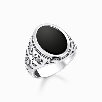 Thomas Sabo Silver Blackend Signet Ring With Black Onyx