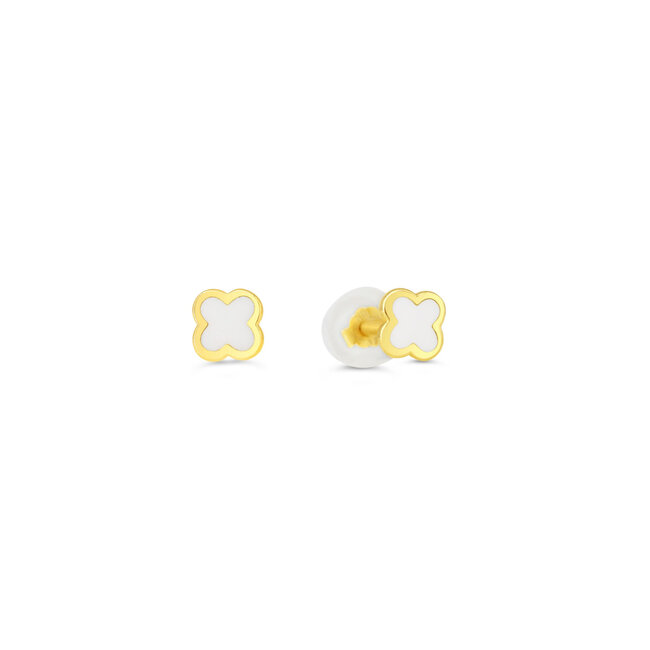 Bella Baby White Enamel Clover Stud Earrings