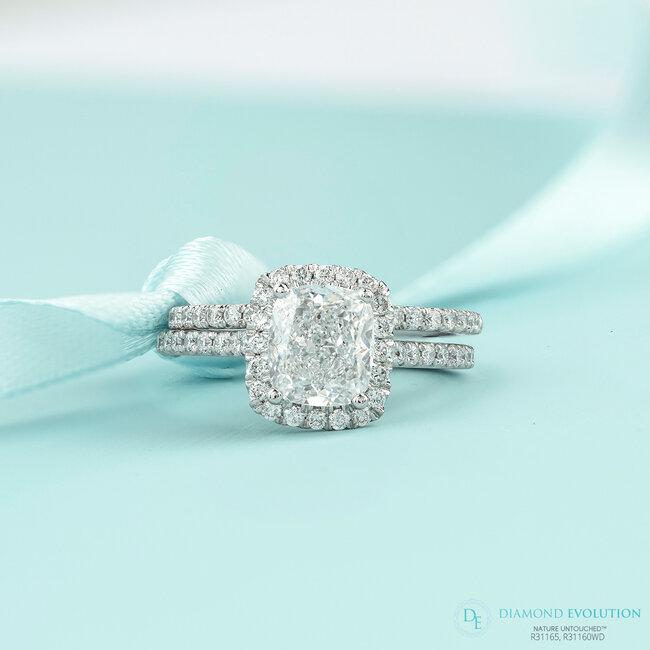Halo Cushion Lab Grown Diamond Engagement Ring in 14K White Gold
