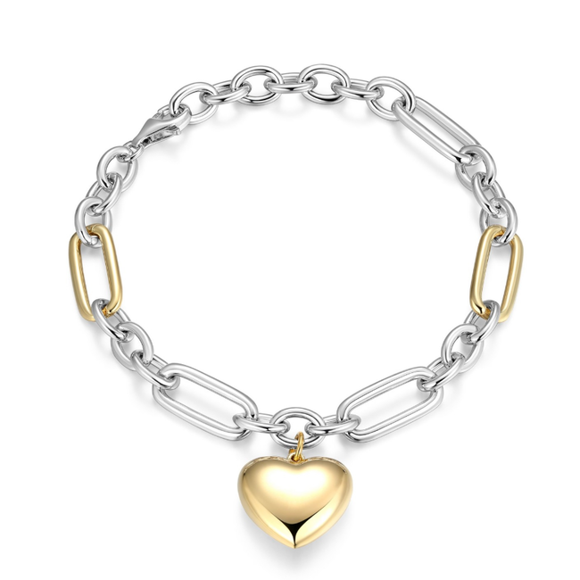 Gold Plated Puffy Heart Charm Bracelet