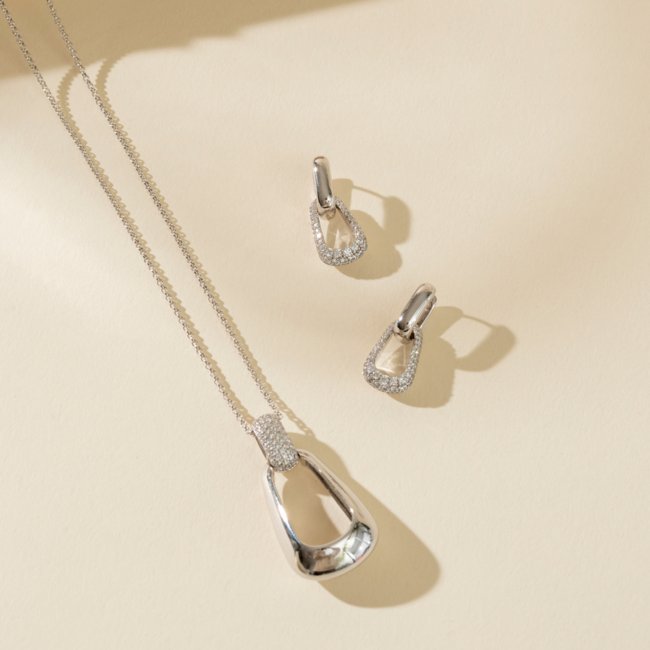 ELLE Citadel Rhodium Plated Cubic Zirconia 2-in-1 Drop Earrings