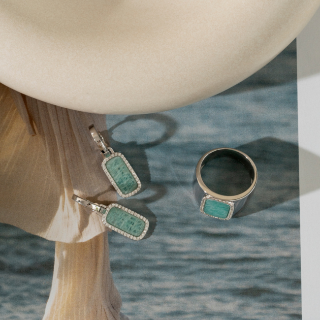 ELLE Allure Rhodium Plated Amazonite Drop Earrings