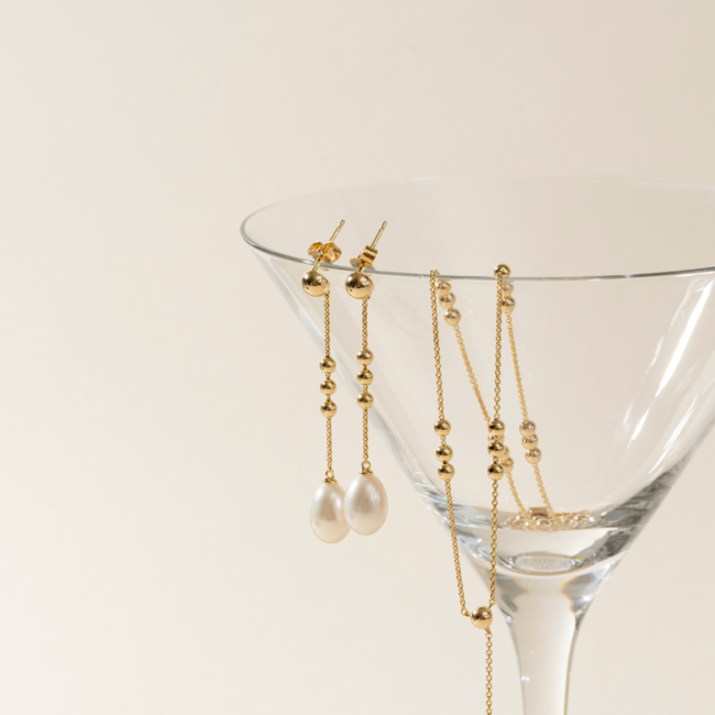 ELLE Genesis Gold Plated Sterling Silver Pearl Dangle Earrings