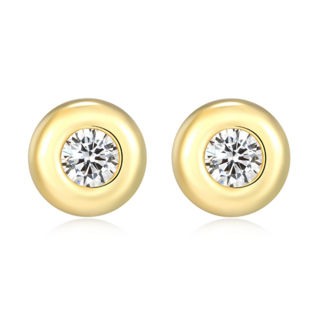 Gold-Plated Puffy Bezel CZ Stud Earrings