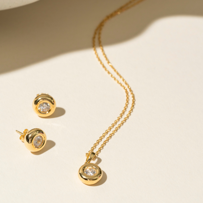 Gold-Plated Puffy Bezel CZ Pendant