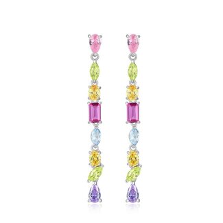 Reign Happy Colours Multi Stone Long Drop Stud Earrings