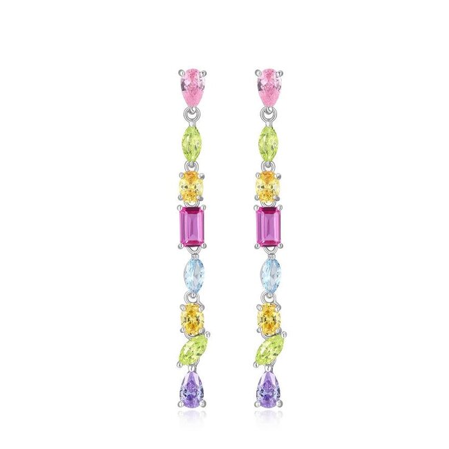 Happy Colours Multi Stone Long Drop Stud Earrings