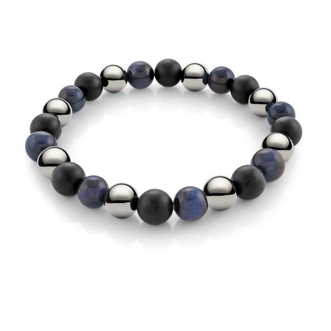 Blue Tiger's Eye Hematite & Onyx Mixed-Bead Bracelet