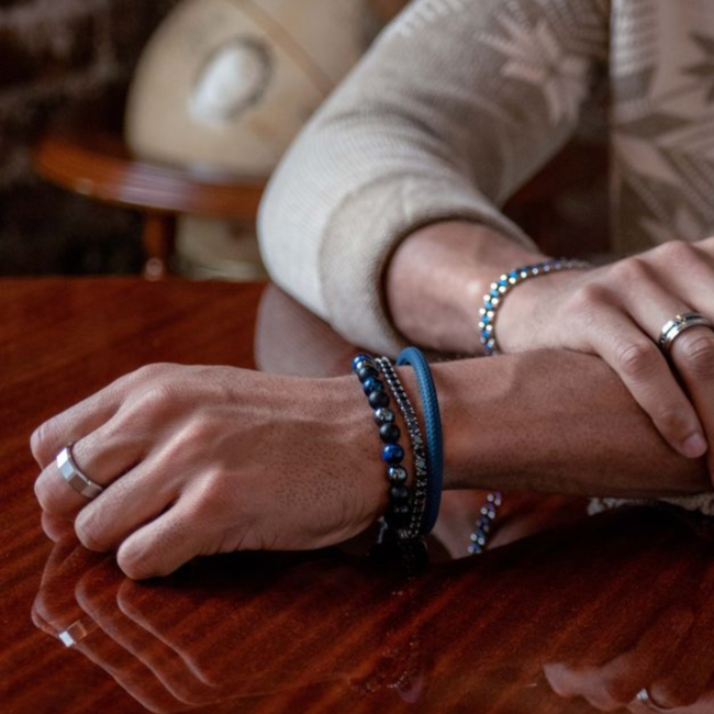 Blue Tiger's Eye Hematite & Onyx Mixed-Bead Bracelet