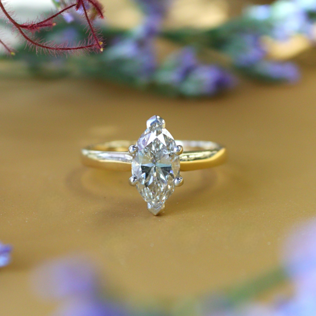 Marquise Diamond Solitaire Engagement Ring in 14K Gold