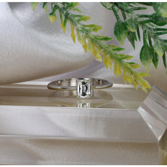 Solitaire Emerald Cut Diamond Engagement Ring in 18K White Gold