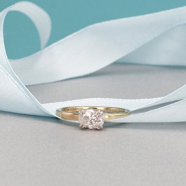 Hidden Halo Oval Diamond Engagement Ring in 14K Yellow & White Gold