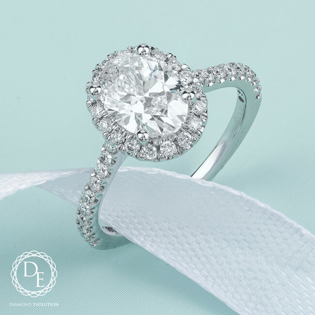 Halo Oval Lab Grown Diamond Engagement Ring in 14K White Gold