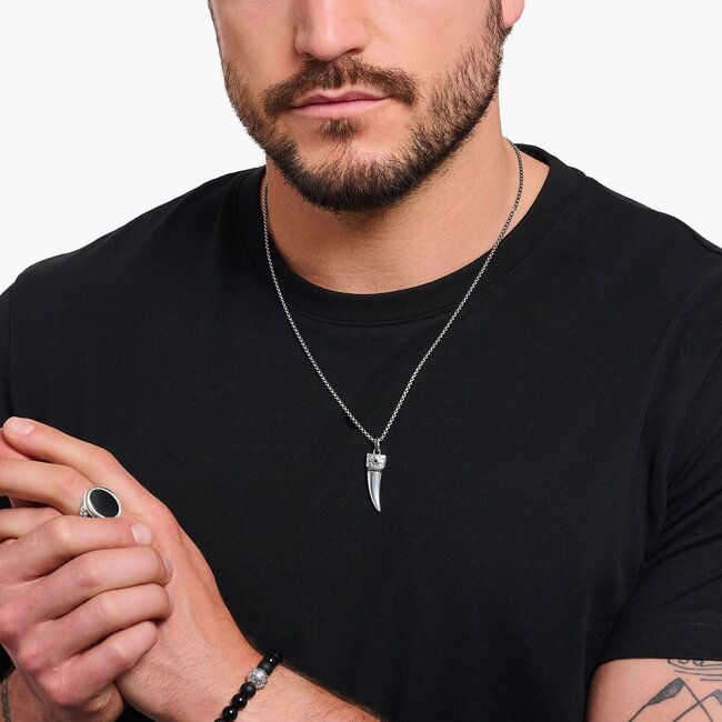 Thomas Sabo Blackened Wolf Tooth Black CZ Pendant 55cm