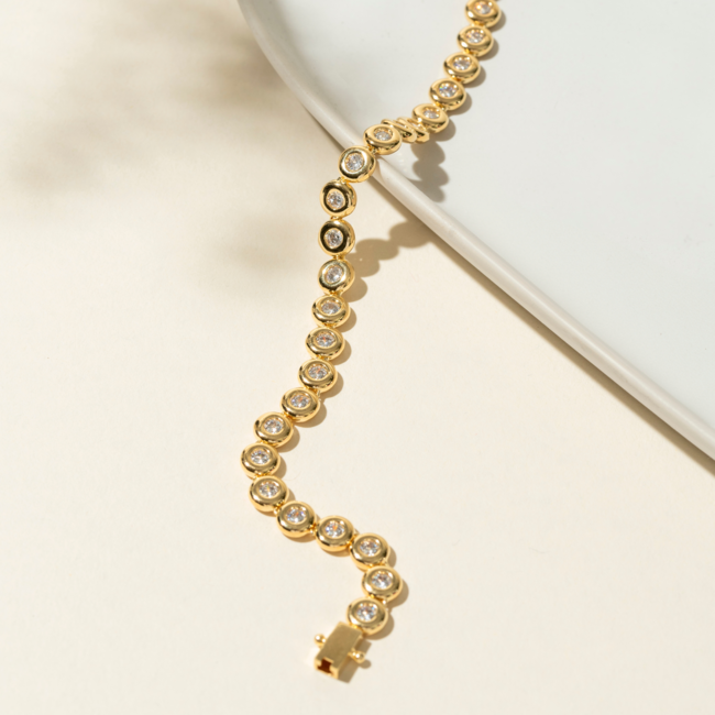 Gold-Plated Puffy Bezel CZ Bracelet