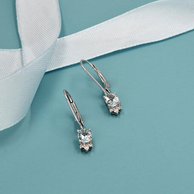 Aquamarine & Diamond Leverback Earrings