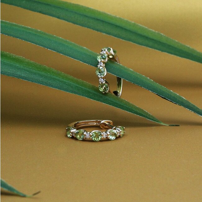 Peridot & Round Brilliant Cut Diamond Hoop Earrings in 10K Yellow Gold