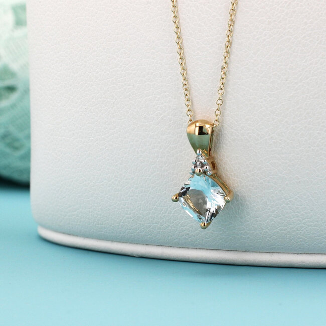 Aquamarine & Diamond Pendant in 10K Yellow Gold