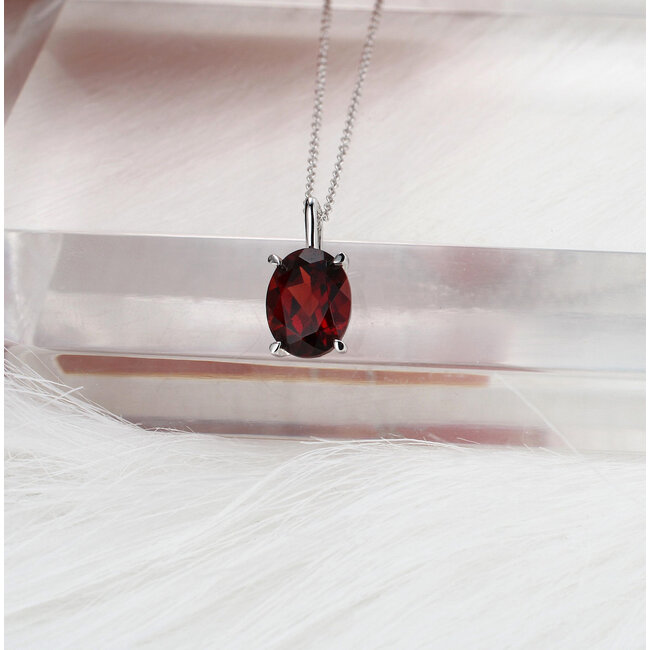Garnet Solitaire Pendant in 10K White Gold
