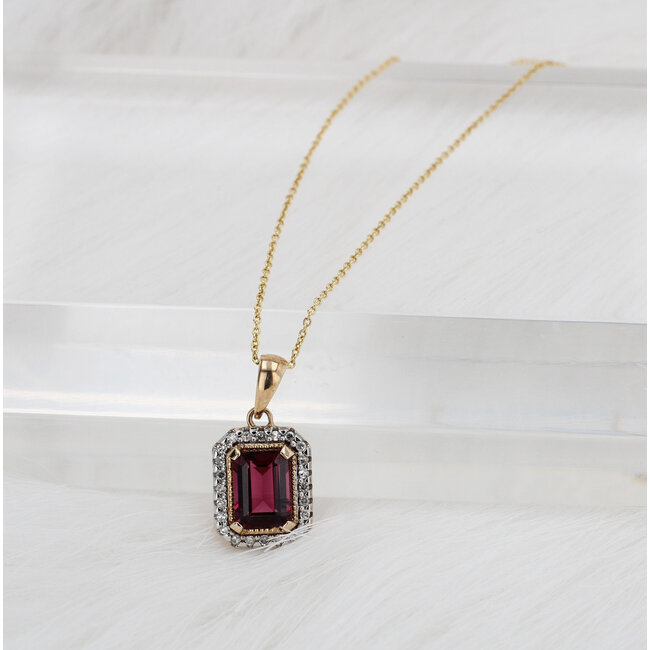 Rhodalite Garnet & Diamond Halo Pendant