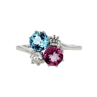 Colour by Spicer Cole Blue Topaz, Pink Topaz & Diamond Cluster Ring
