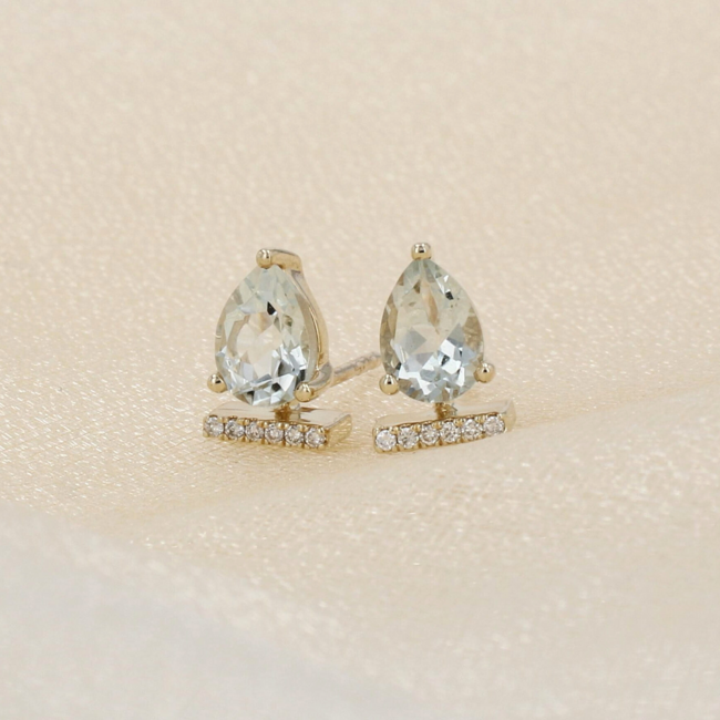 Green Amethyst & Diamond Stud Earrings