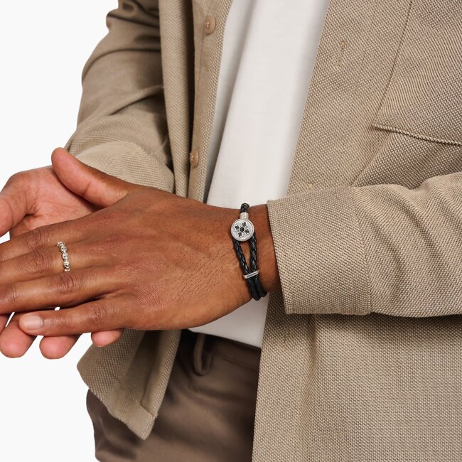 Leather CZ & Onyz Cross Bracelet